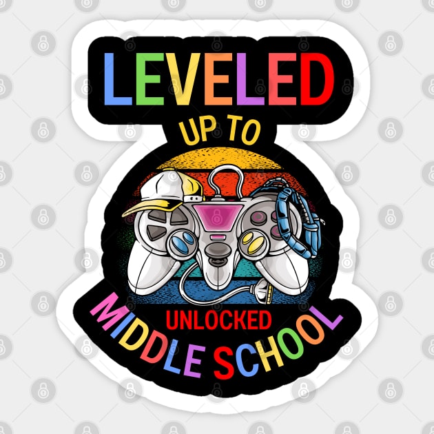 Leveled Up To Middle School Video Game Back To School 2023 Sticker by AE Desings Digital